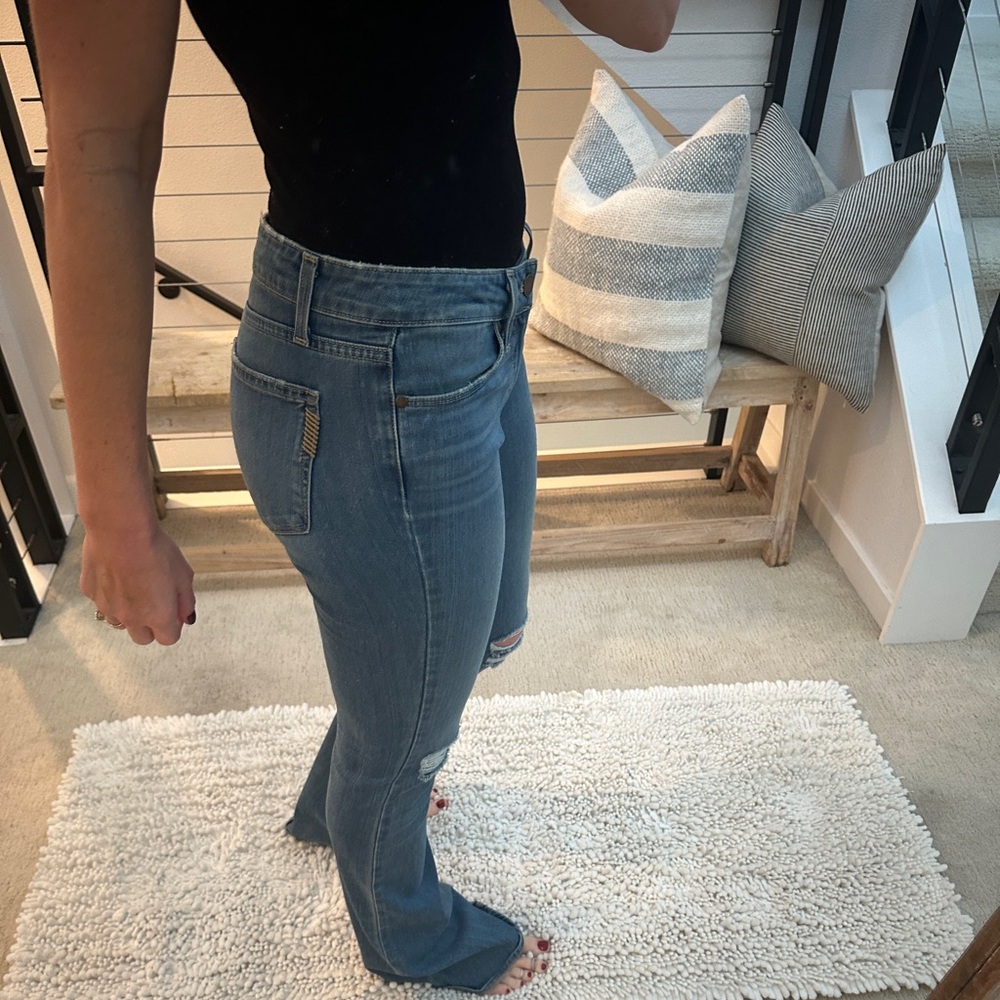 PAIGE Lou Lou Flare Jeans Low Rise Distressed Blue Denim | Size 27 - Picture 5 of 13